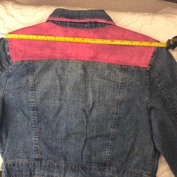 NWOT Jean Jacket Coat Hand Designed, Size Small, pink, chartreuse washable - Picture 8 of 8
